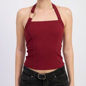 YOU GOT IT BURGUNDY GOLD DECAL HALTER TOP